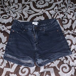 High rise dark denim shorts